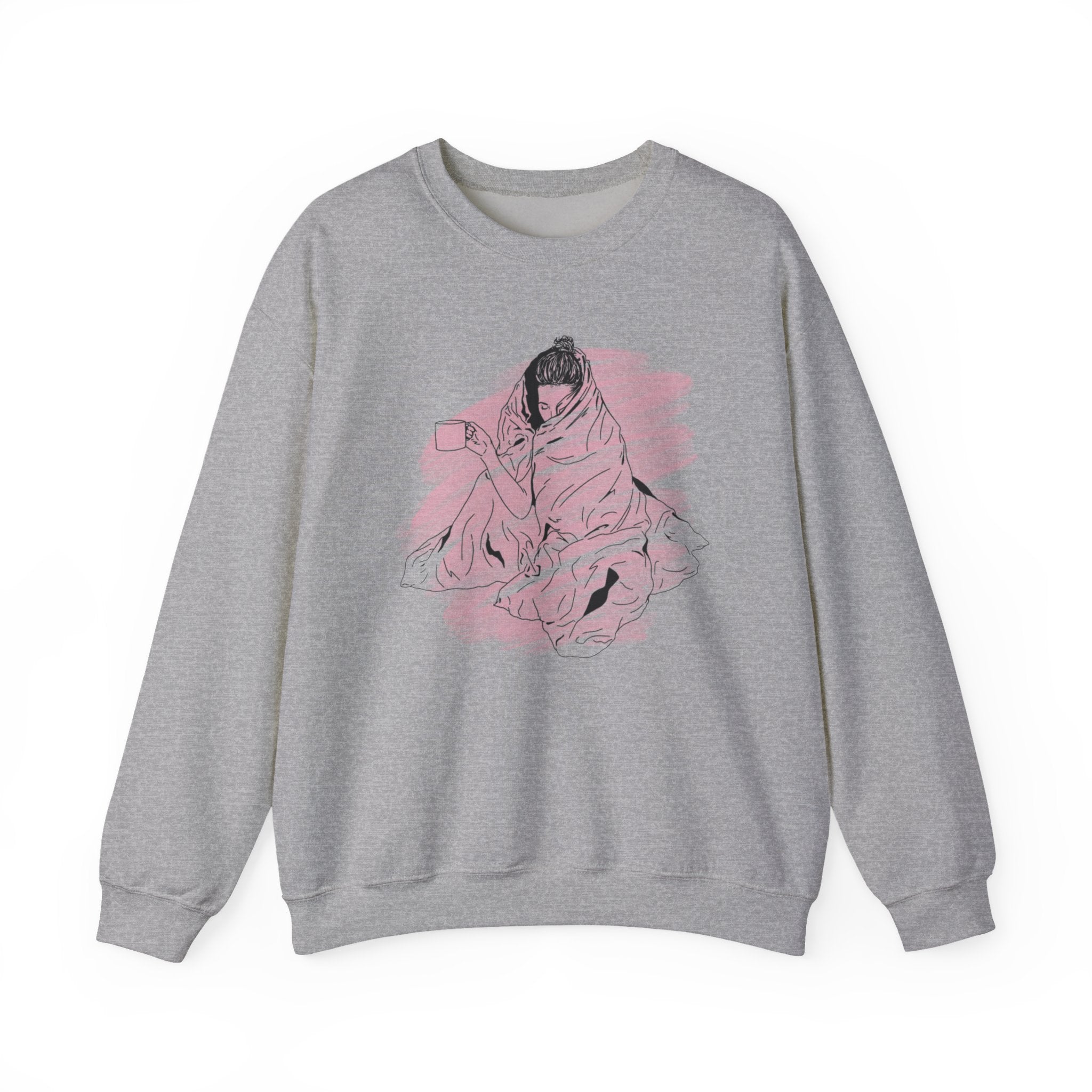 Cozy Girl Illustration Crewneck Sweatshirt — Pink Brushstroke Comfort