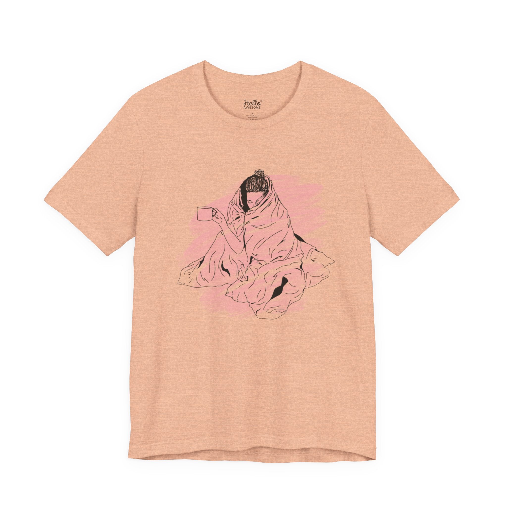 Cozy Morning Graphic Tee – Pink Blanket Illustration