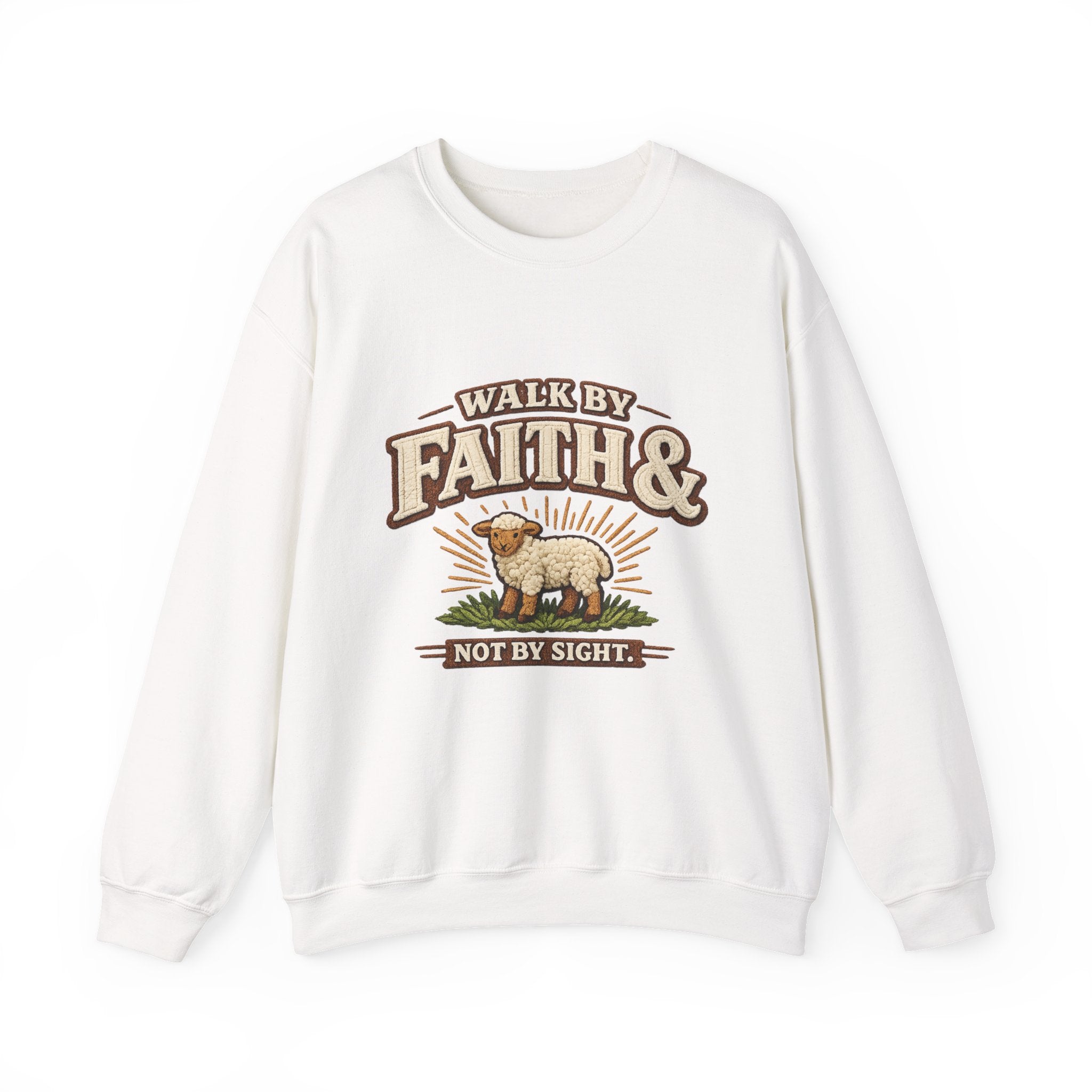 Faith & Lamb Crewneck Sweatshirt — "Walk by Faith, Not by Sight" Christian Pullover