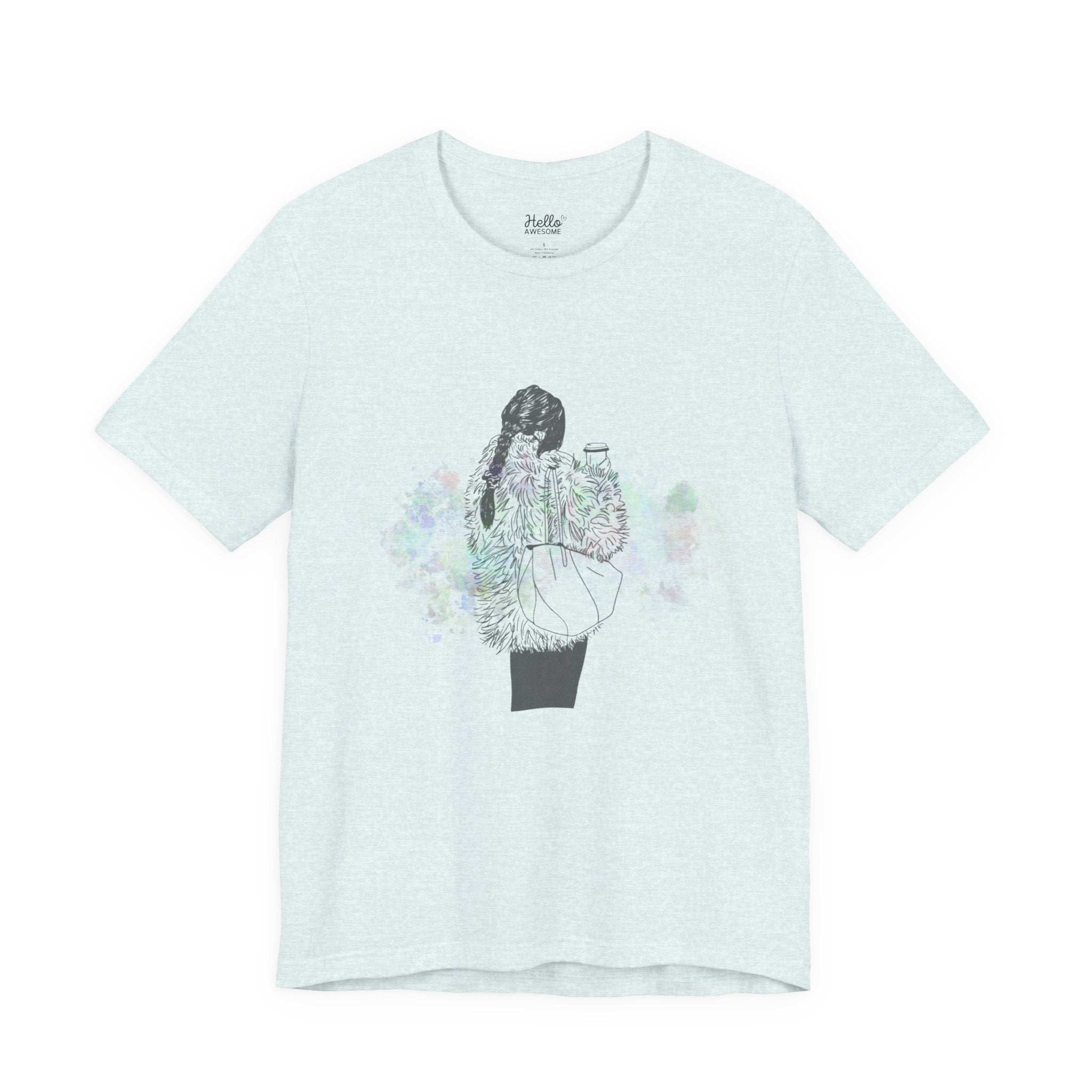 Colorful Latte Graphic Tee — Soft Sketch Illustration Shirt