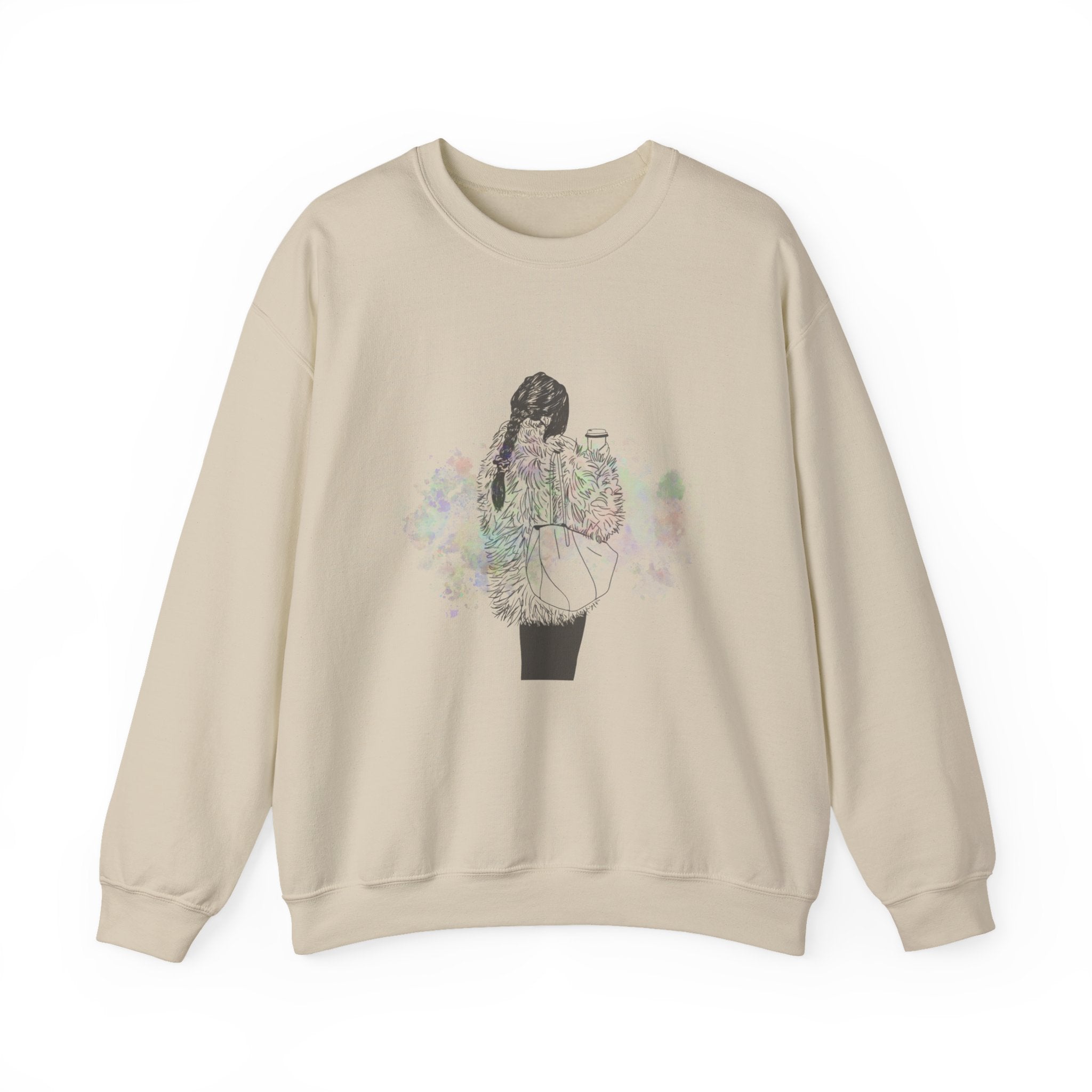 Colorful Latte Crewneck Sweatshirt Girl Illustration