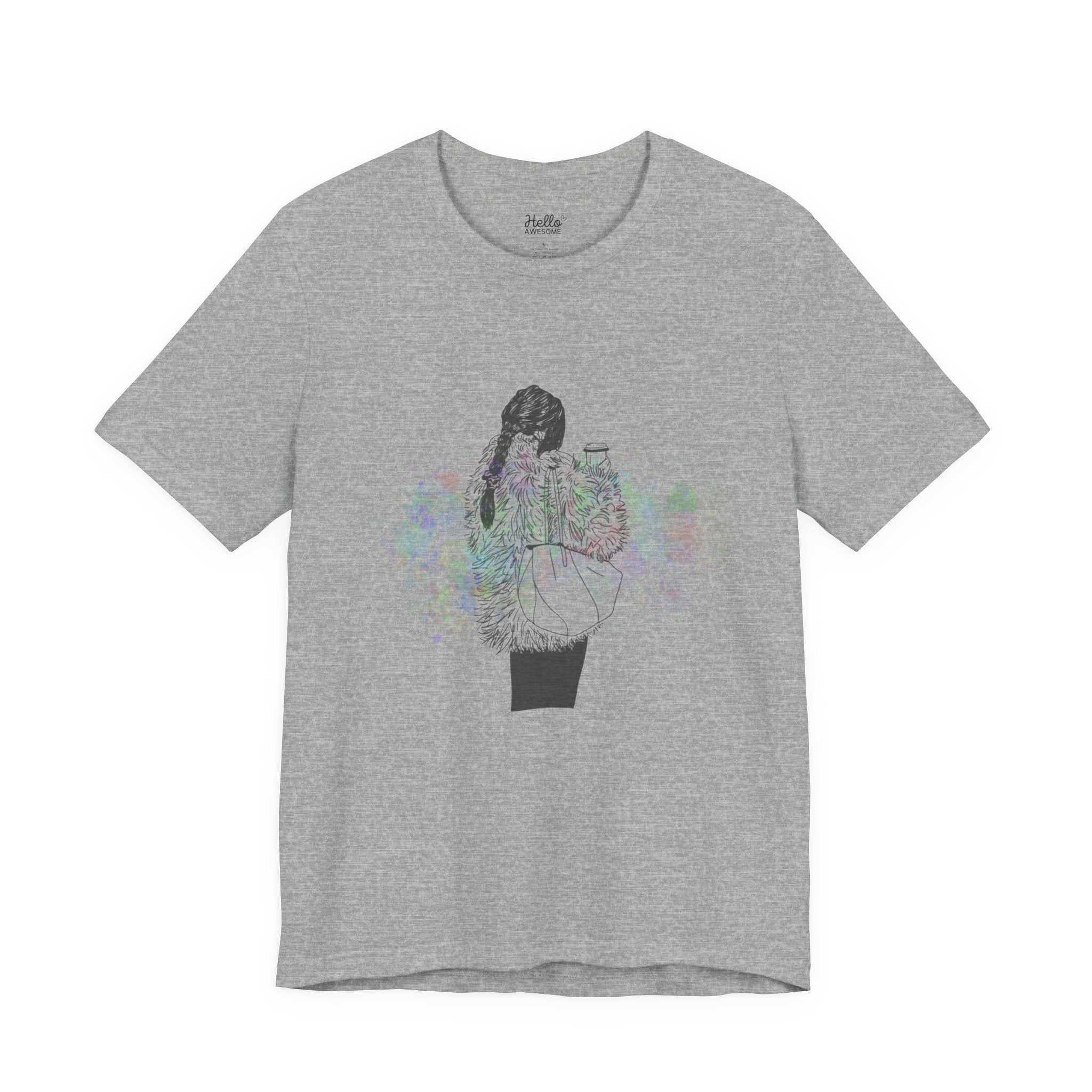 Colorful Latte Graphic Tee — Soft Sketch Illustration Shirt