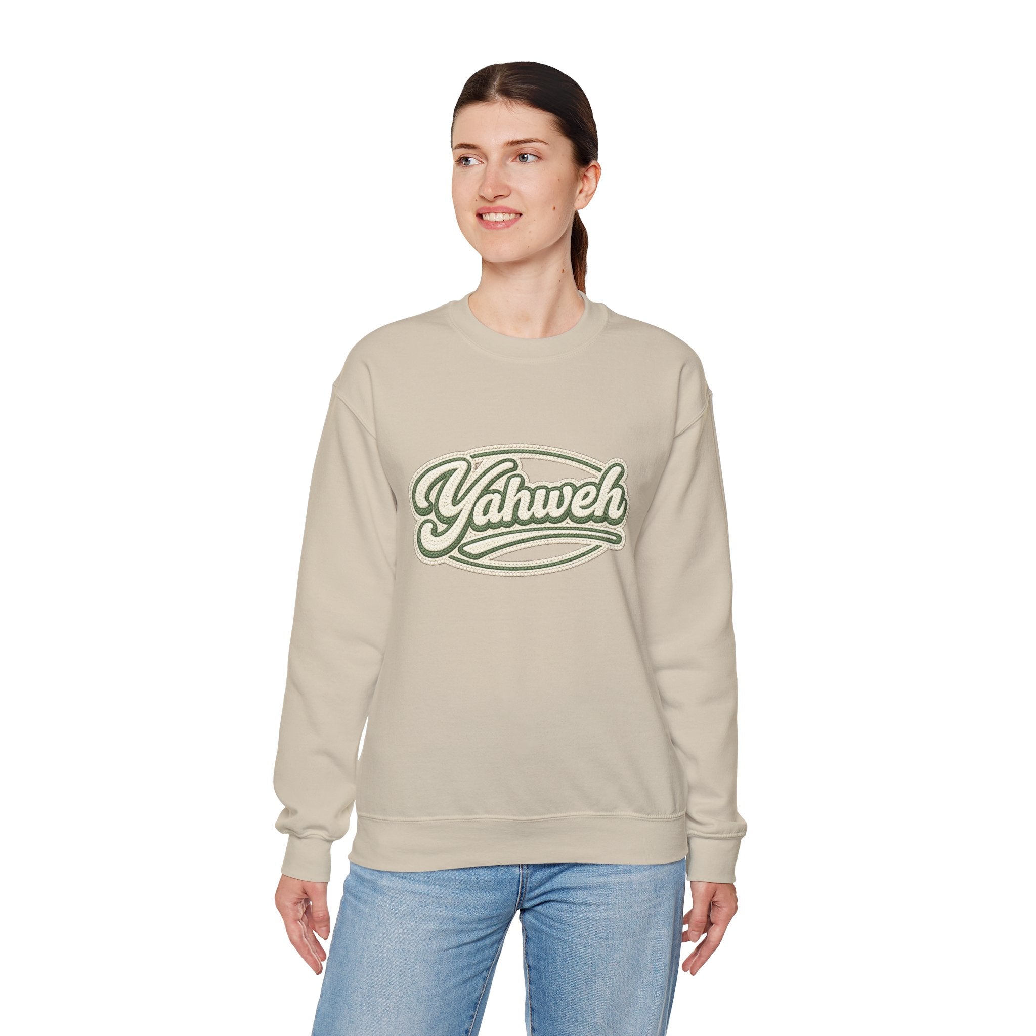 Yahweh Script Crewneck Sweatshirt — Vintage Script Religious Pullover