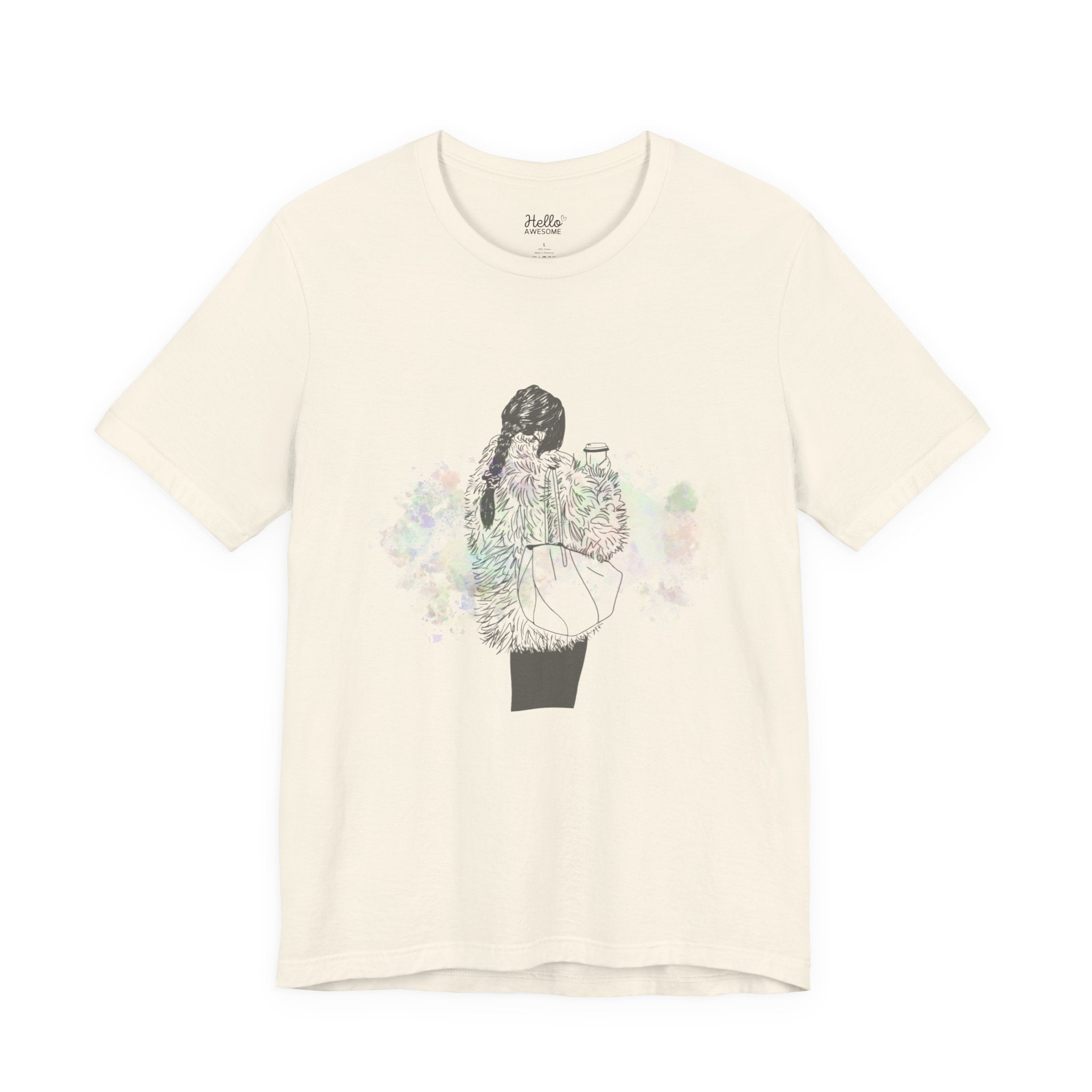 Colorful Latte Graphic Tee — Soft Sketch Illustration Shirt