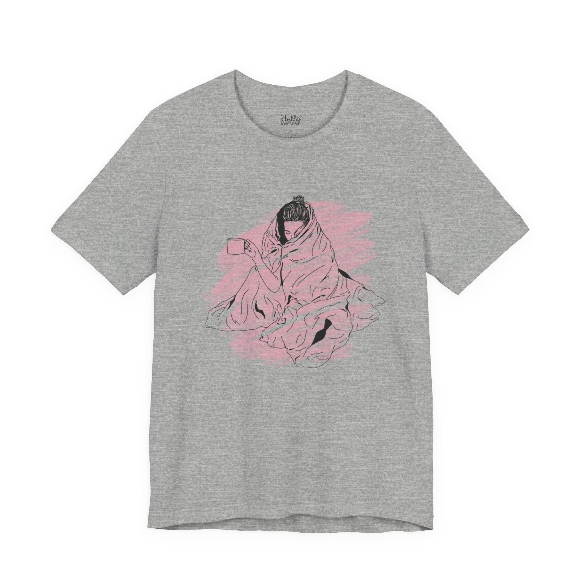 Cozy Morning Graphic Tee – Pink Blanket Illustration
