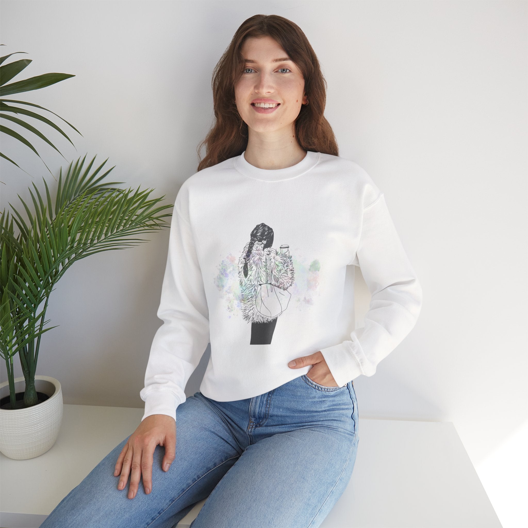 Colorful Latte Crewneck Sweatshirt Girl Illustration