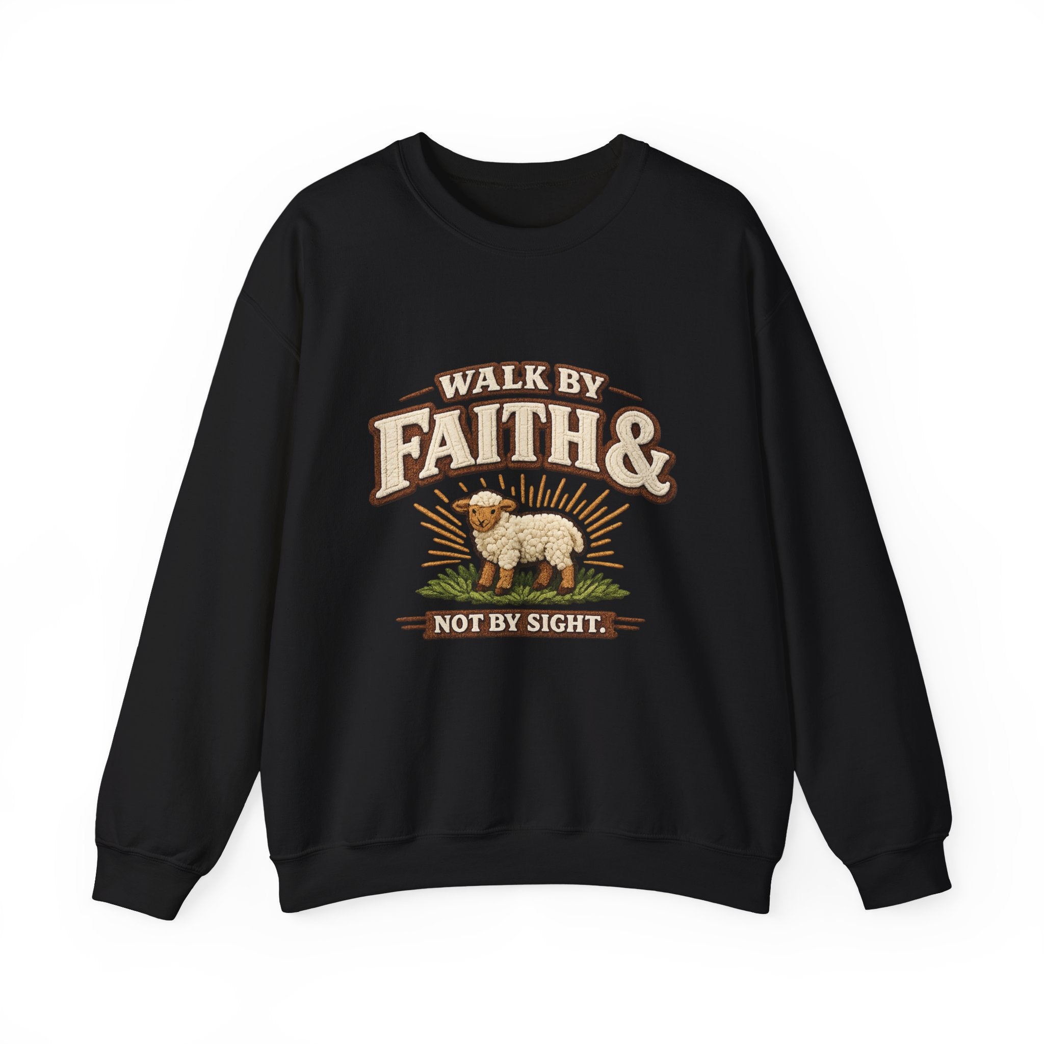Faith & Lamb Crewneck Sweatshirt — "Walk by Faith, Not by Sight" Christian Pullover