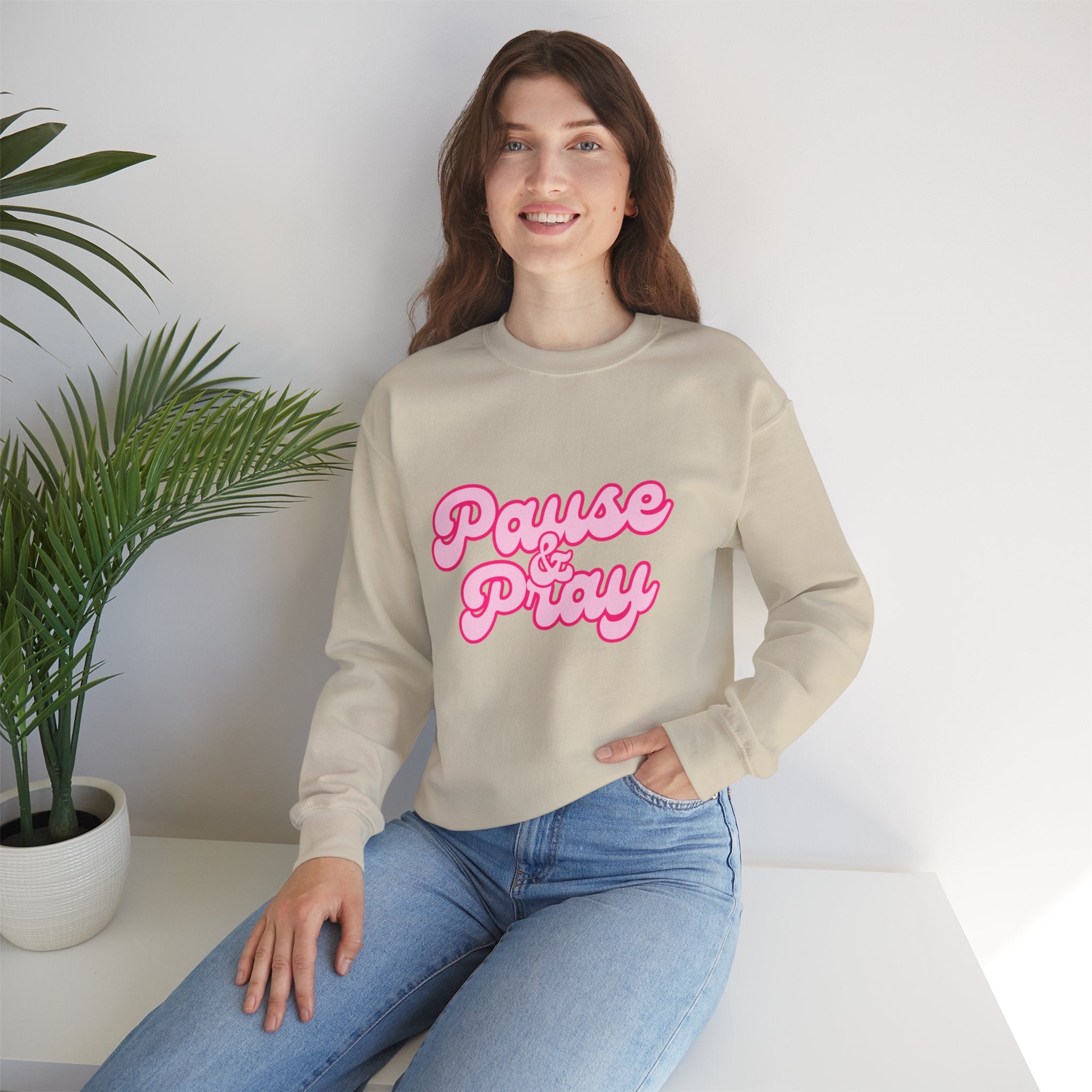 Crewneck Sweatshirt — "Pause & Pray" Christian Sweatshirt