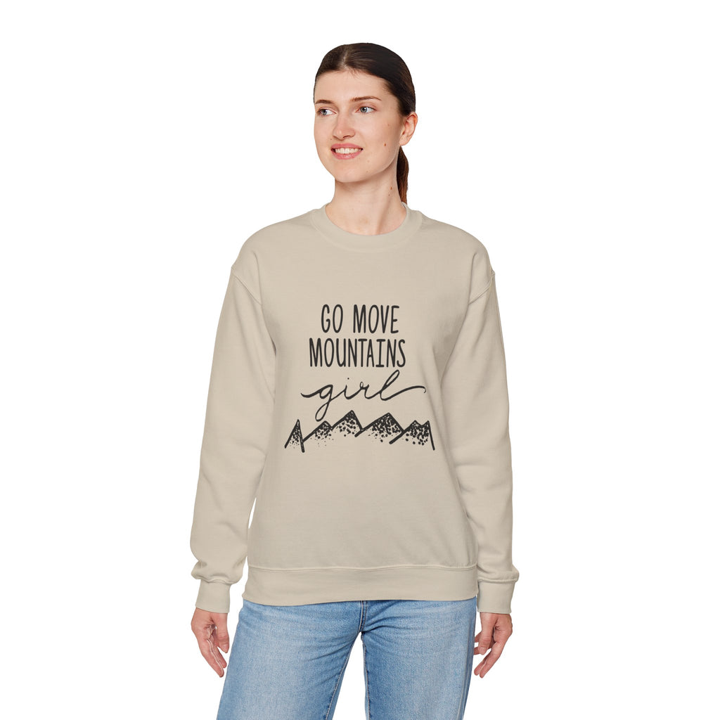 Go Move Mountains Girl Sweatshirt — Motivational Mountain Crewneck for Women