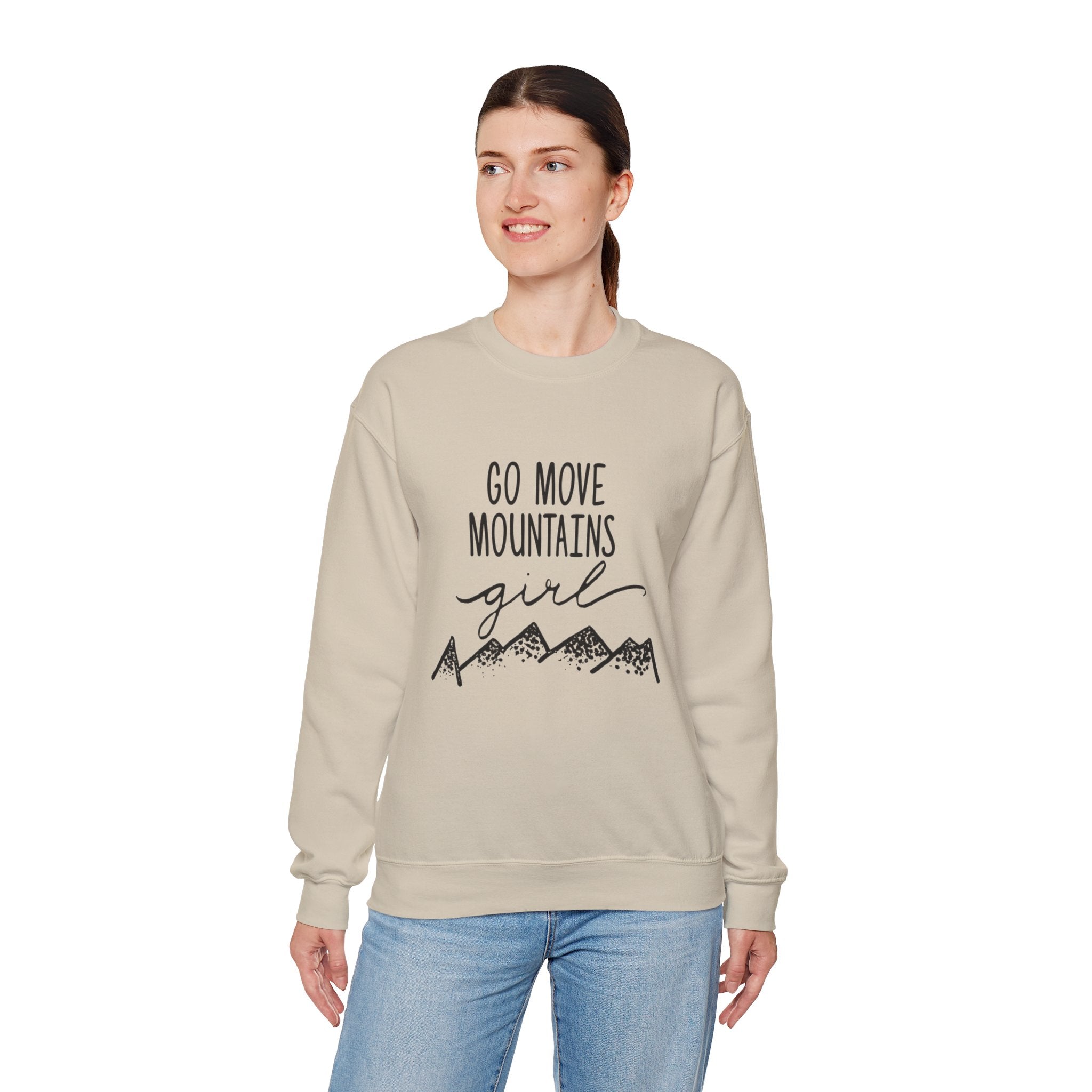 Go Move Mountains Girl Sweatshirt — Motivational Mountain Crewneck for Women
