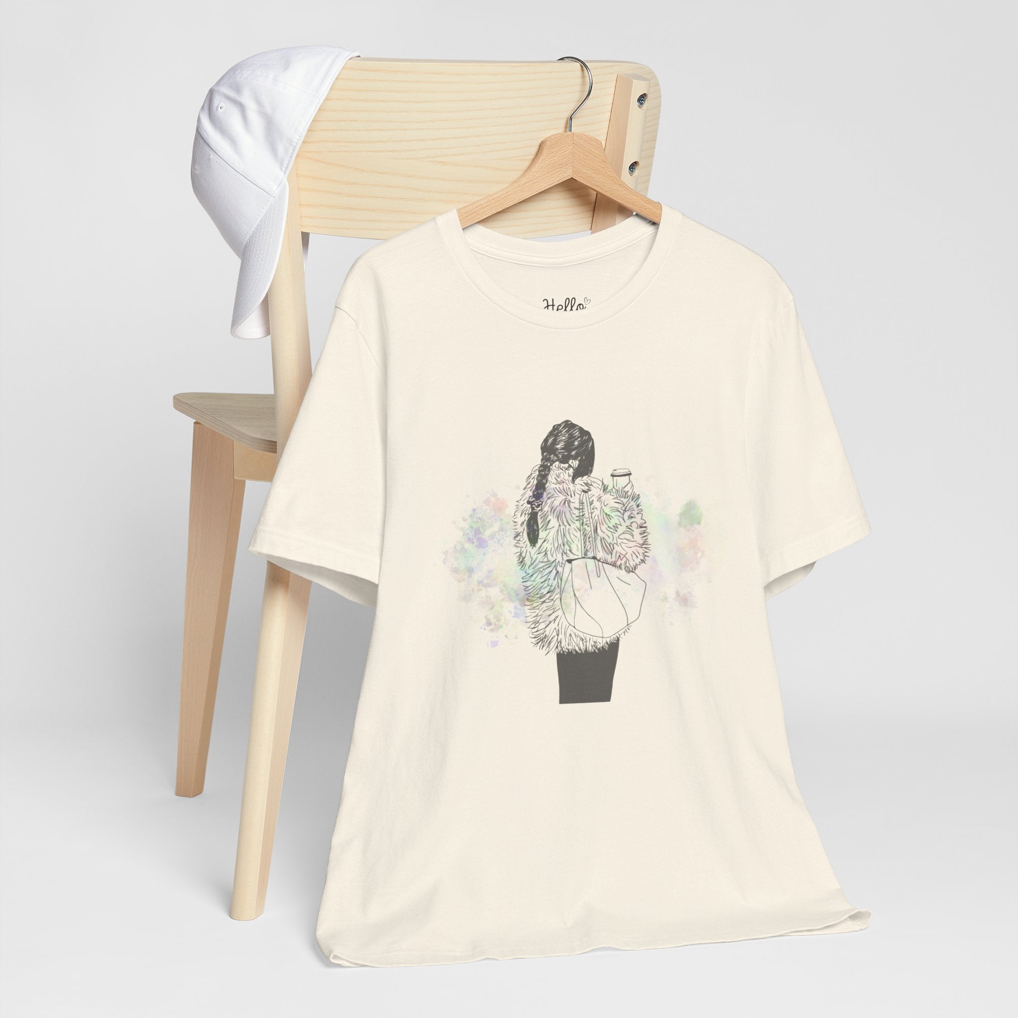 Colorful Latte Graphic Tee — Soft Sketch Illustration Shirt