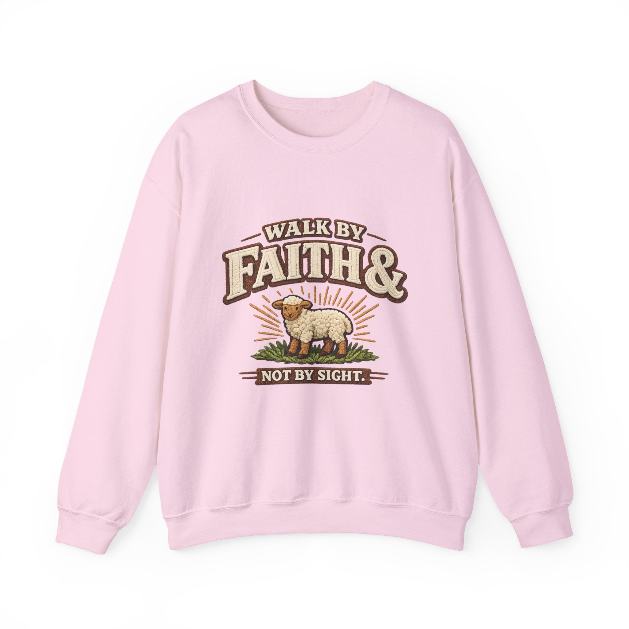 Faith & Lamb Crewneck Sweatshirt — "Walk by Faith, Not by Sight" Christian Pullover