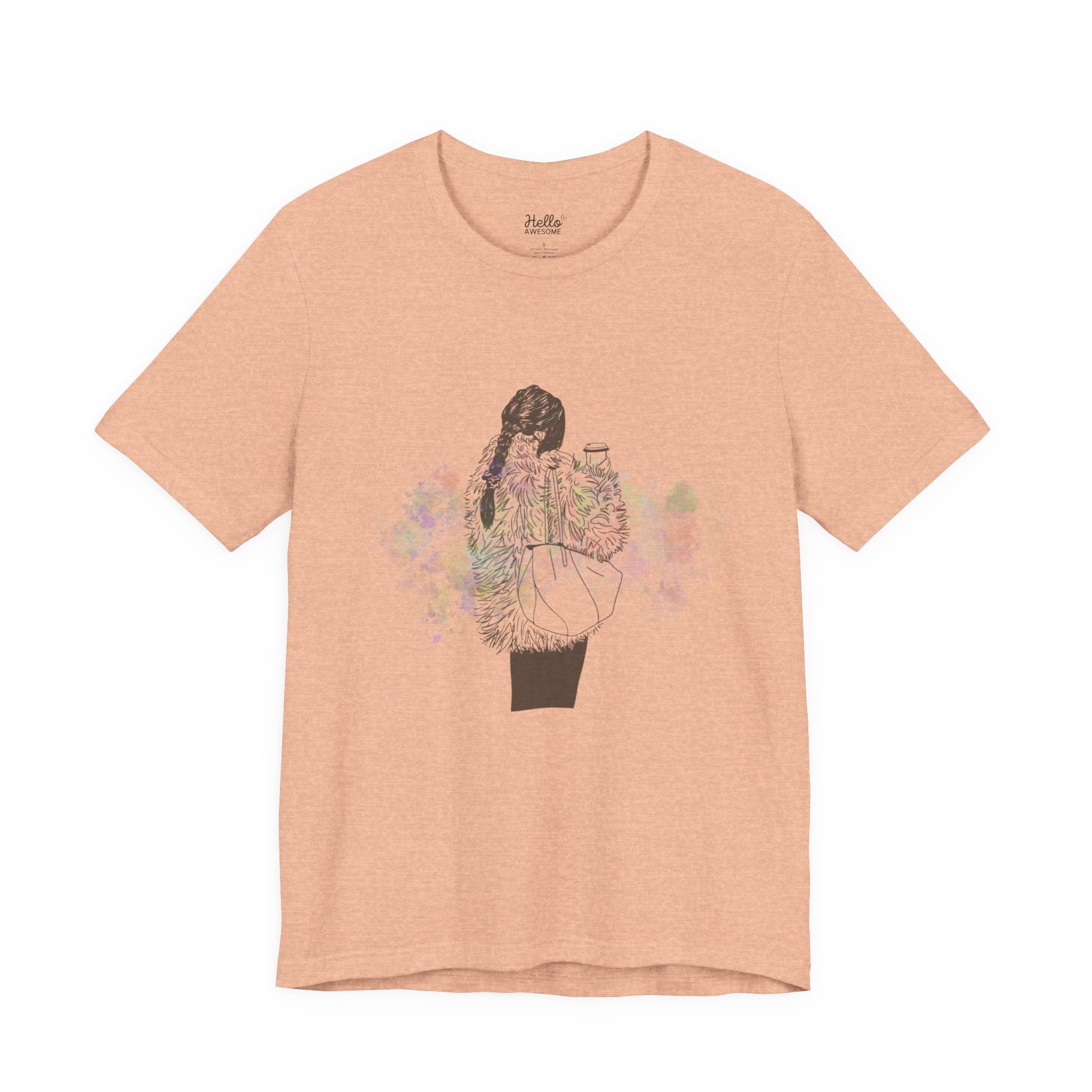 Colorful Latte Graphic Tee — Soft Sketch Illustration Shirt
